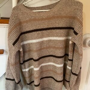 Striped Knit Sweater - Brown and White